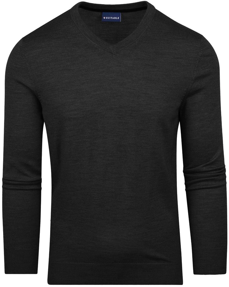 Suitable Merino Pullover V-Ausschnitt Anthrazit - Größe M von Suitable