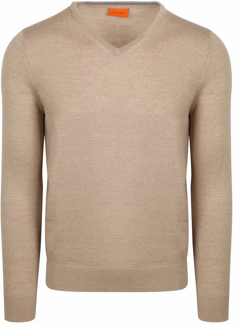 Suitable Merino Pullover V-Ausschnitt Beige - Größe S von Suitable