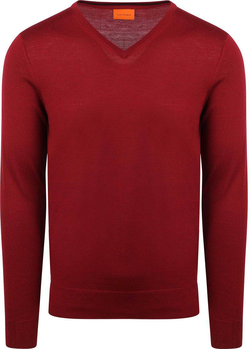 Suitable Merino Pullover V-Ausschnitt Dunkelrot - Größe S von Suitable