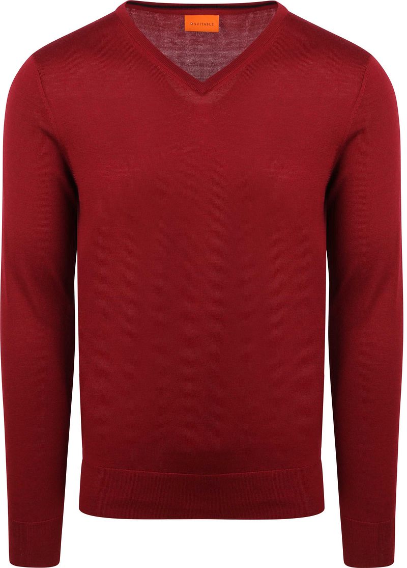 Suitable Merino Pullover V-Ausschnitt Dunkelrot - Größe XL von Suitable