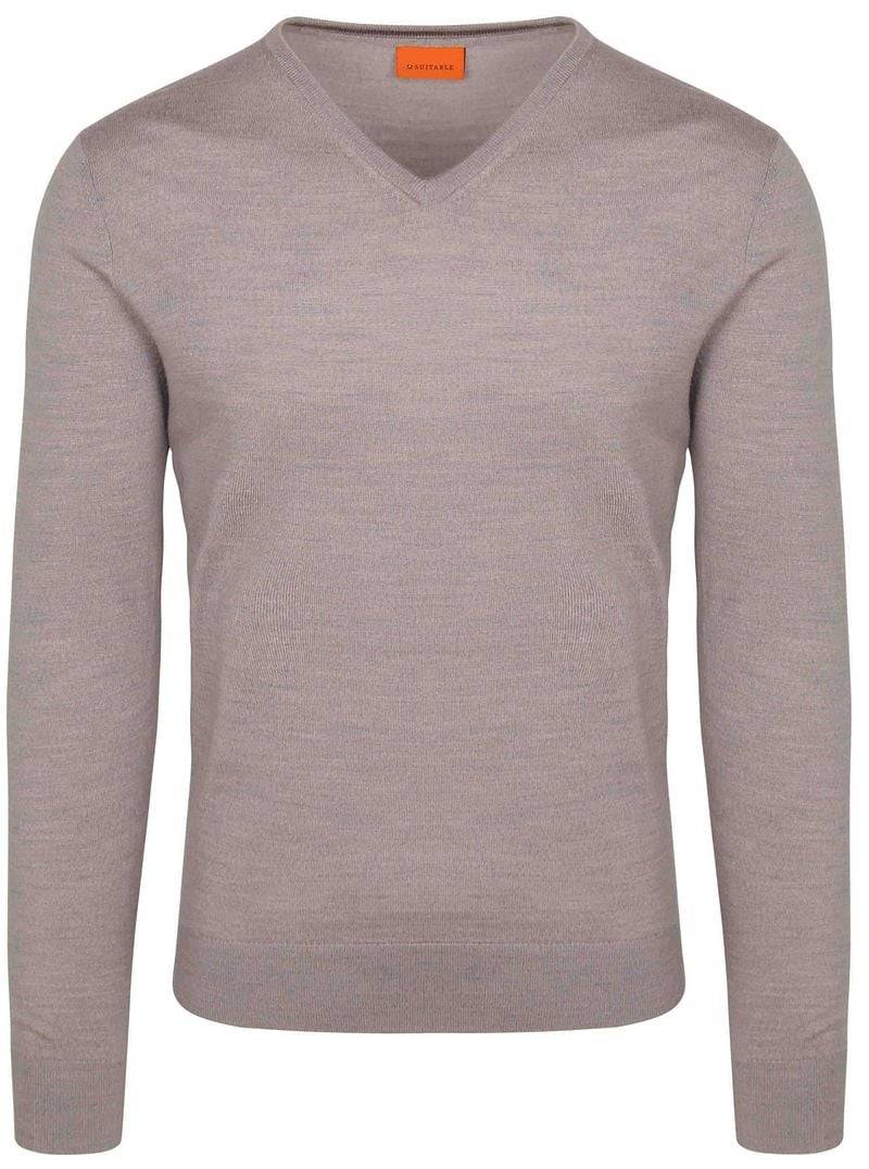 Suitable Merino Pullover V-Ausschnitt Greige - Größe XXL von Suitable
