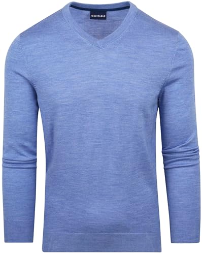 Suitable Merino Pullover V-Ausschnitt Hellblau - Grösse L - Herren - Bekleidung - Slim-fit - Merino-Wolle - Perfekt für Herbst und Winter von Suitable