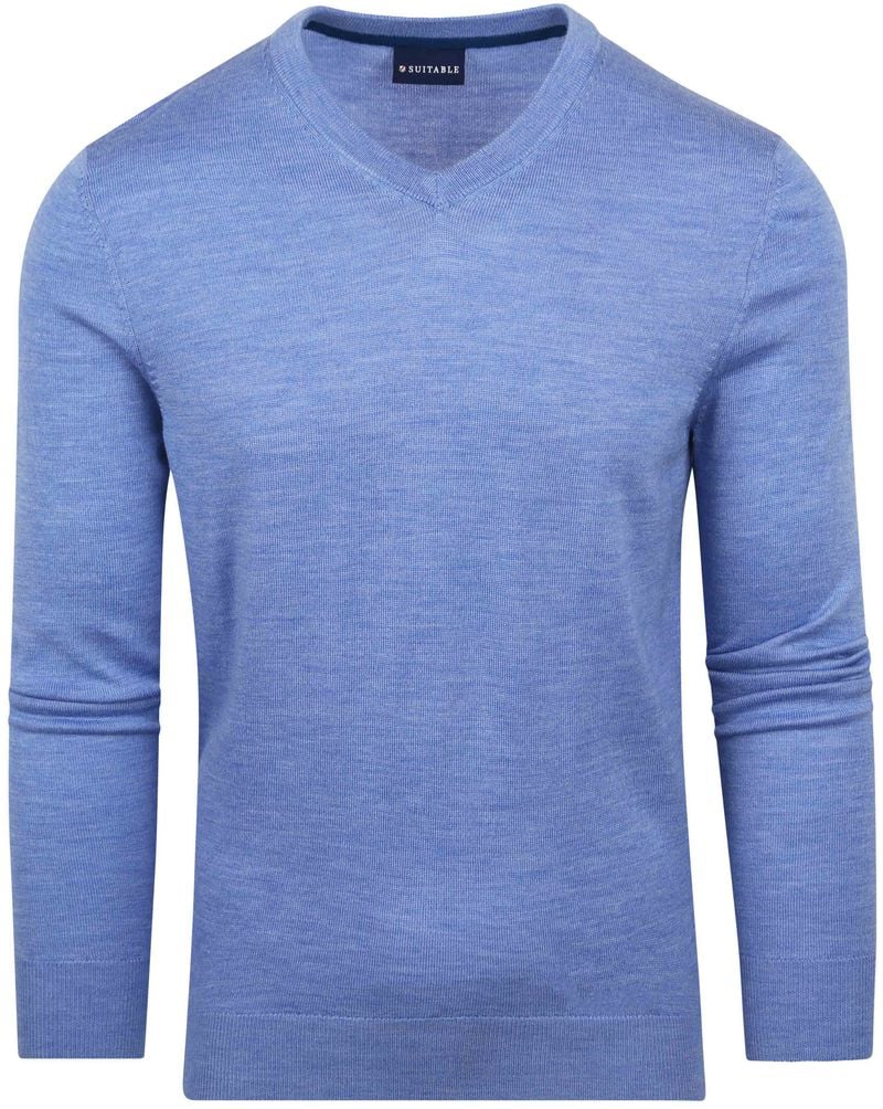 Suitable Merino Pullover V-Ausschnitt Hellblau - Größe L von Suitable