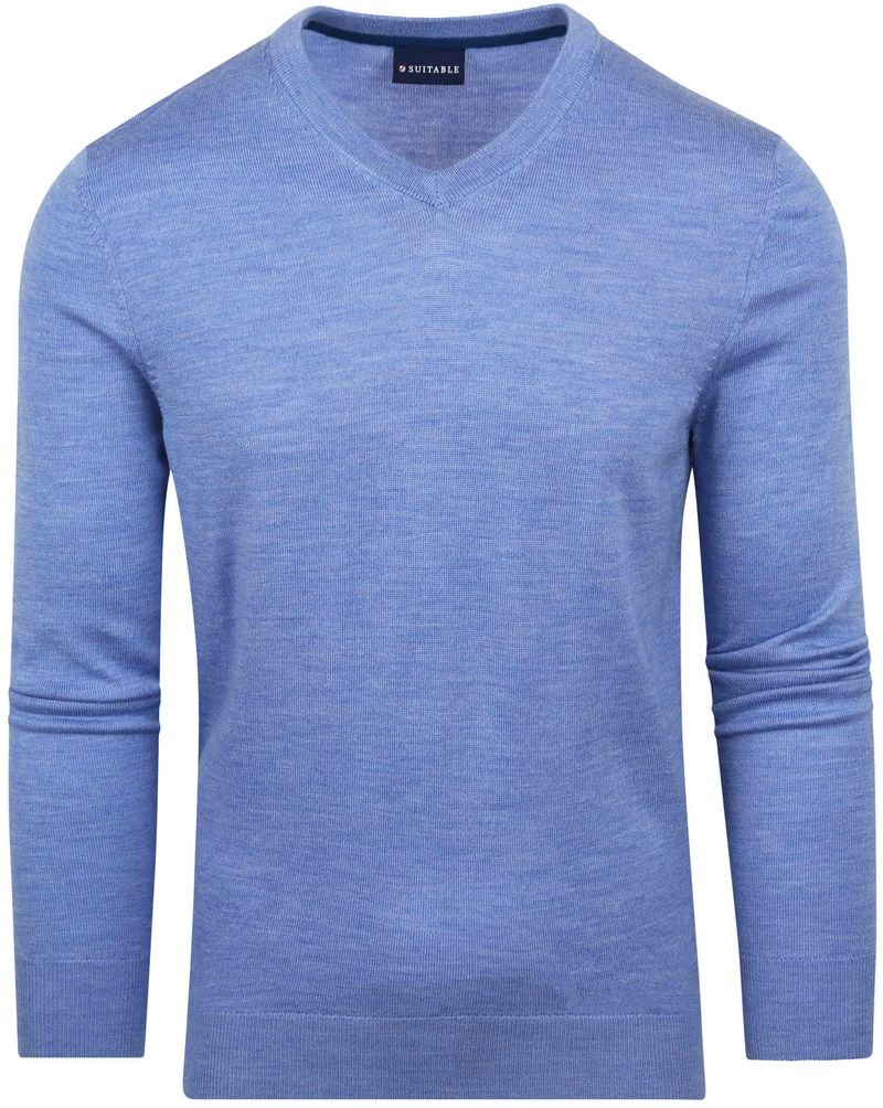 Suitable Merino Pullover V-Ausschnitt Hellblau - Größe S von Suitable