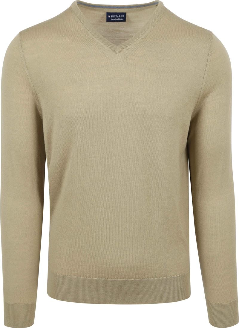 Suitable Merino Pullover V-Ausschnitt Hellgrün - Größe XL von Suitable