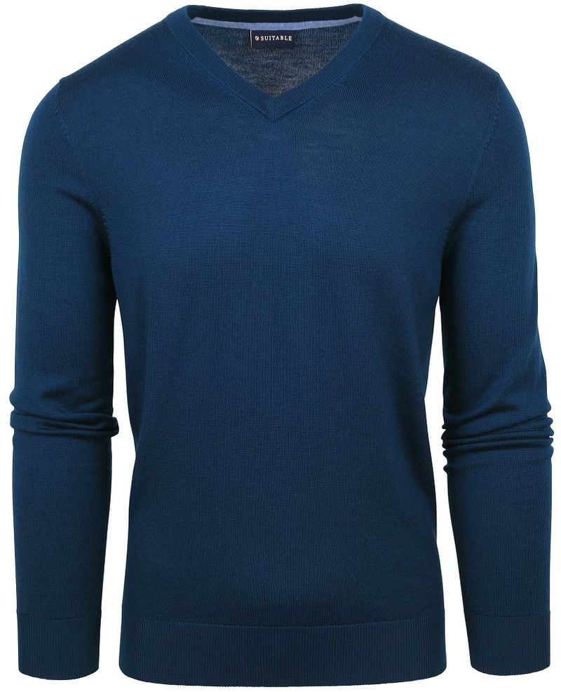 Suitable Merino Pullover V-Ausschnitt Indigo Blau - Größe L von Suitable