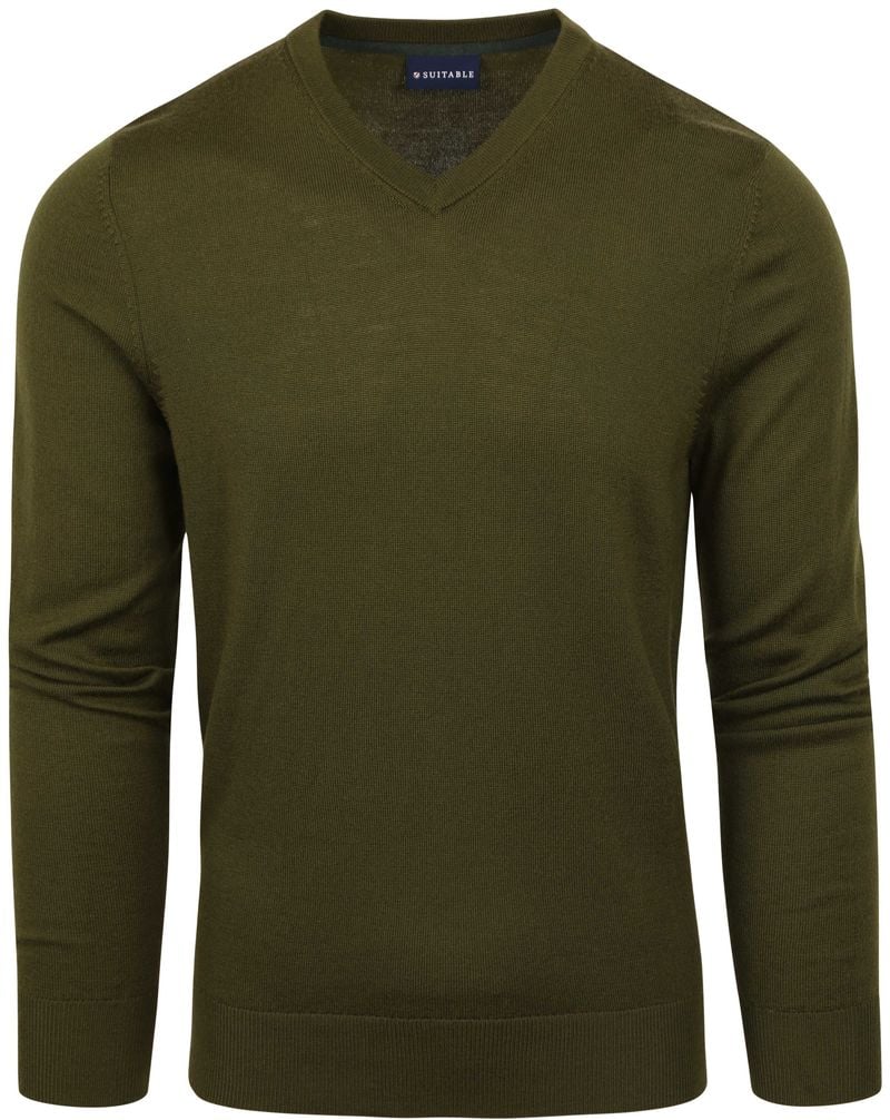 Suitable Merino Pullover V-Ausschnitt Olivgrün - Größe XXL von Suitable