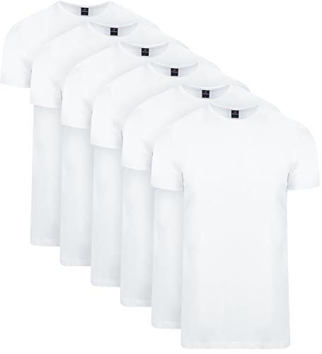 Suitable OTA T-Shirt Rundhalsausschnitt Weiß 6-Pack - Grösse L - Herren - Bekleidung - Modern-fit - Baumwolle - von Suitable