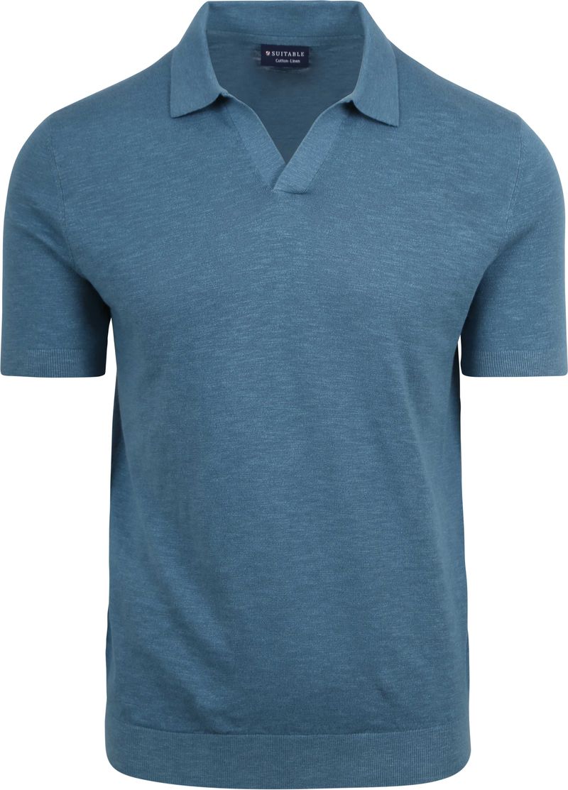 Suitable Poloshirt Riva Leinen Blau - Größe M von Suitable