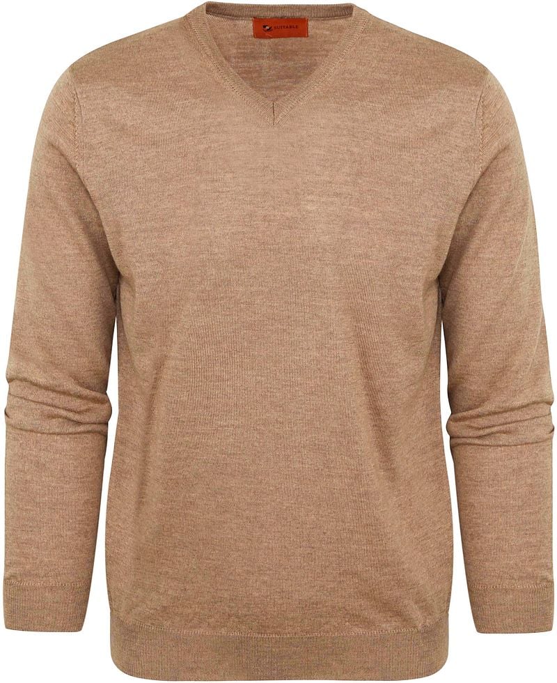 Suitable Pullover V-Ausschnitt Wolle Beige - Größe M von Suitable