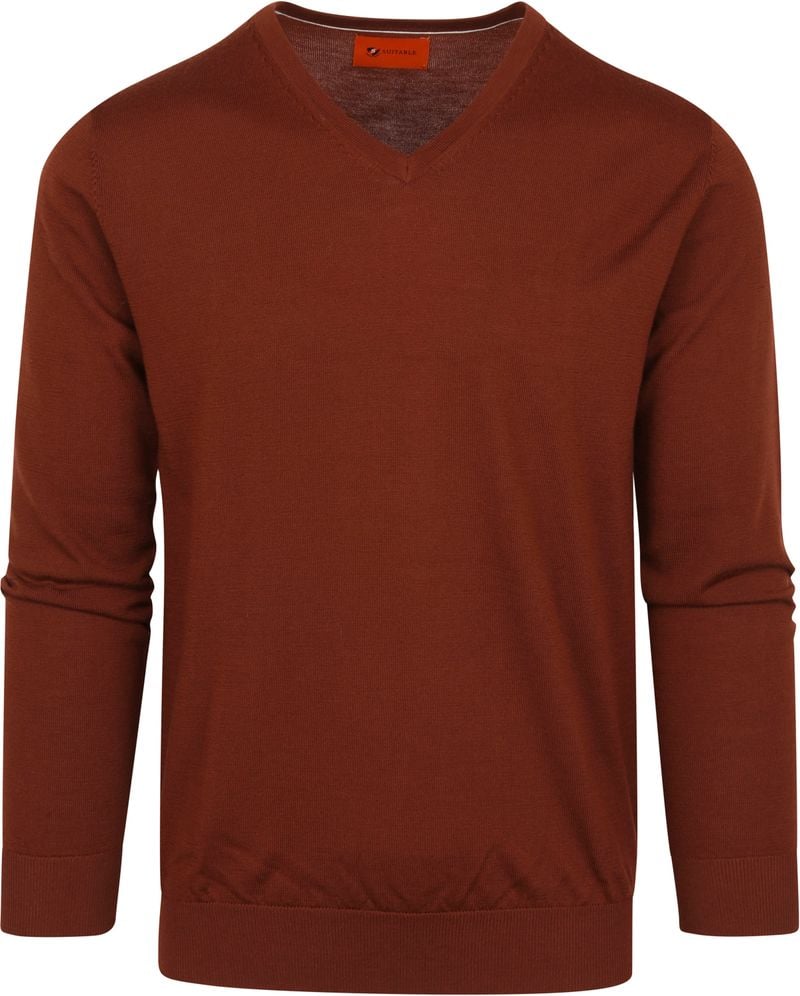 Suitable Pullover V-Neck Merino Brique - Größe 3XL von Suitable