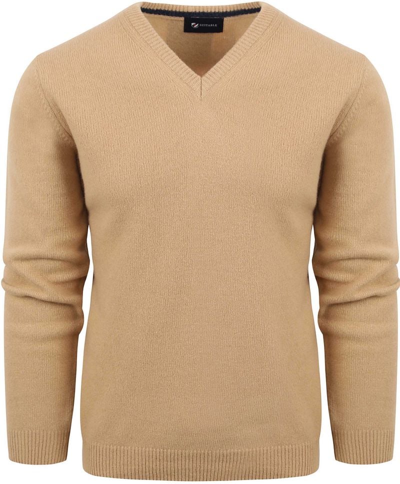 Suitable Pullover Wolle V-Neck Beige - Größe 3XL von Suitable