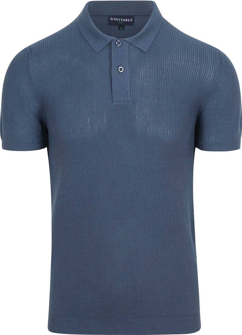 Suitable Respect Poloshirt Structure Knit Blau - Größe M von Suitable