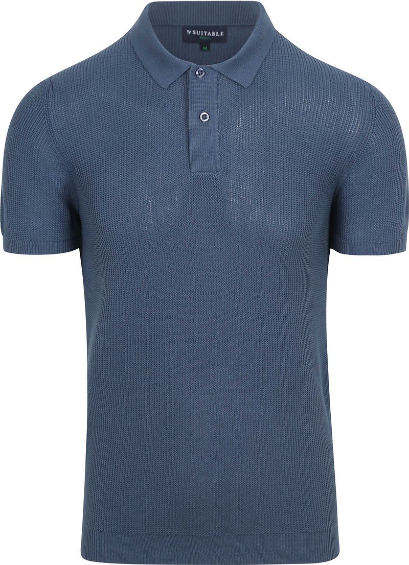 Suitable Respect Poloshirt Structure Knit Blau - Größe XXL von Suitable