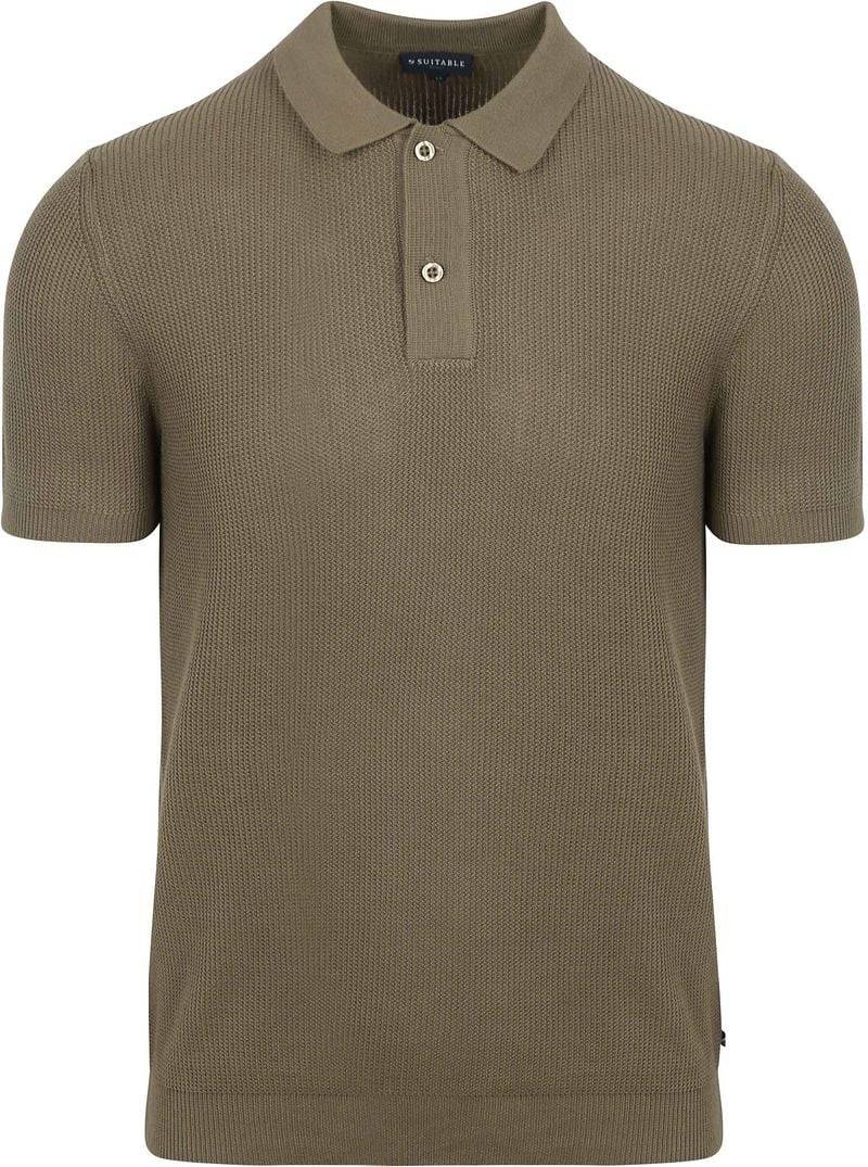 Suitable Respect Poloshirt Structure Knit Olivgrün - Größe XXL von Suitable
