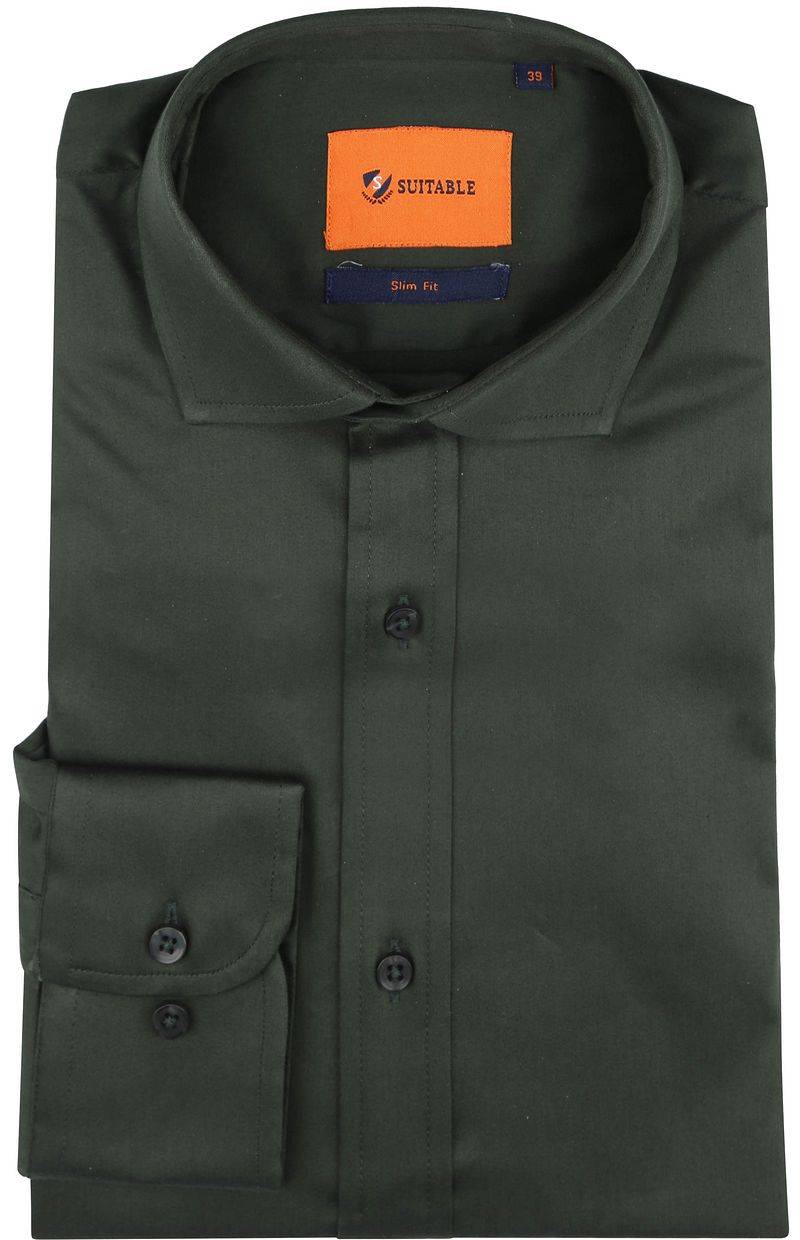 Suitable Satin Hemd Dunkelgrün - Größe 40 von Suitable