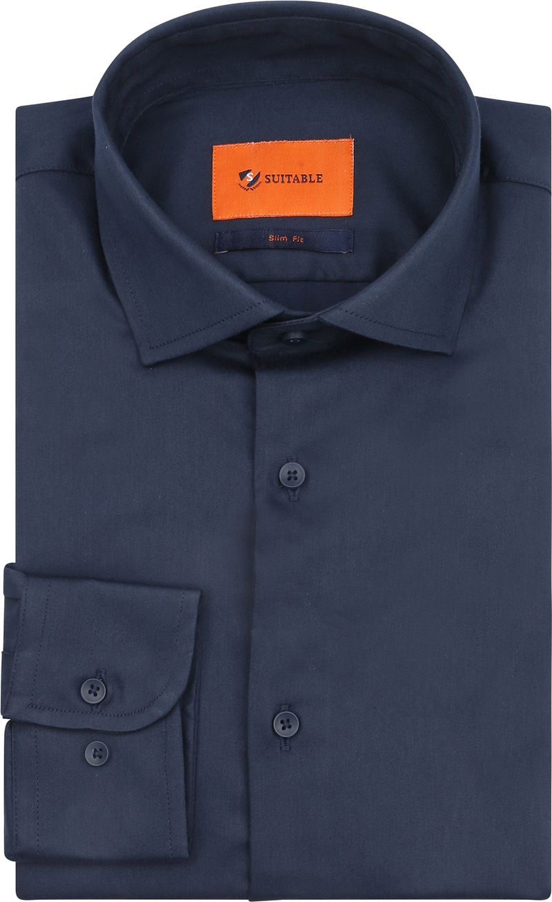Suitable Satin Hemd Marine - Größe 42 von Suitable