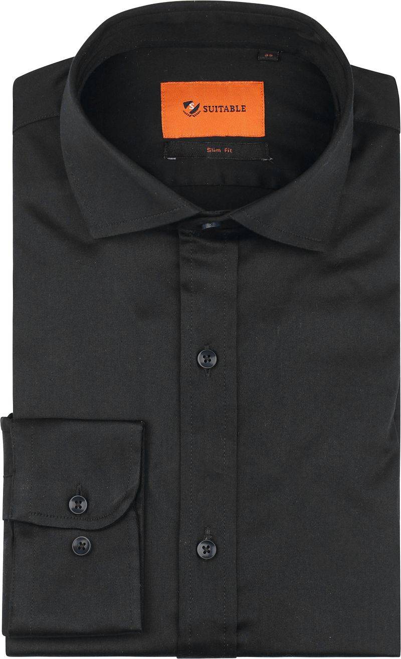 Suitable Satin Hemd Schwarz - Größe 40 von Suitable