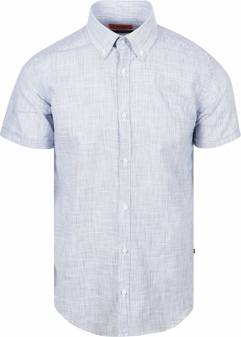 Suitable Short Sleeves Hemd Cotton Slub Streifen Blau - Größe L von Suitable