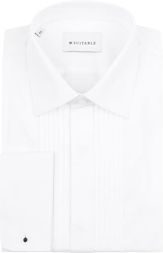 Suitable Smokinghemd Hemd mit Plisseefalten Doppelmanschette Weiß - Grösse 40 - Herren - Bekleidung - Regular-fit - Baumwolle - Suitable Smokinghemd Hemd mit Plisseefalten Doppelmanschette Weiß - Grösse 40 - Herren - Bekleidung - Regular-fit - Baumwolle - von Suitable