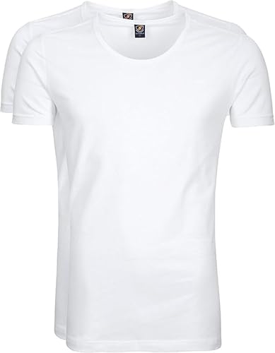 Suitable Otaru Herren T-Shirts – 2er-Pack Weiße Basics mit Weitem Rundhalsausschnitt – Slim Fit – Aus Bio-Baumwolle mit Stretch von Suitable