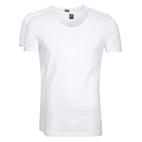 Suitable Otaru T-Shirt Breite Rundhalsausschnitt Weiß 2-Pack - Grösse XL - Herren - Bekleidung - Slim-fit - Stretch - von Suitable