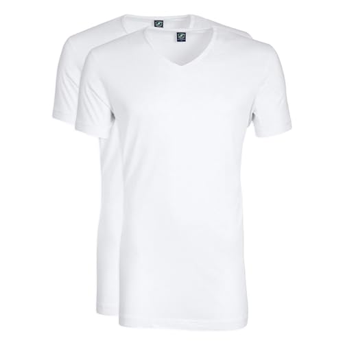 Suitable Vibambo T-Shirts V-Ausschnitt Weiß 2-Pack - Grösse M - Herren - Bekleidung - Modern-fit - Nachhaltig - von Suitable