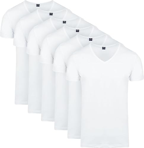 Suitable Vita Herren T-Shirts – 6er-Pack Weiße Basics mit V-Ausschnitt – Modern Fit – Aus Bio-Baumwolle von Suitable