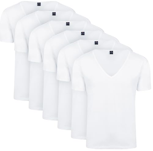 Suitable Vitaru T-Shirt Tiefer V-Ausschnitt Weiß 6-Pack - Grösse XL - Herren - Bekleidung - Slim-fit - Baumwolle - von Suitable