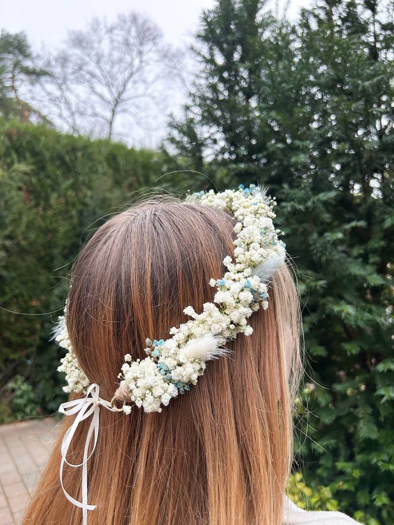 Trockenblumenhaarkranz Special Edition Blumenkranz Blumenhaarkranz Hochzeit Haarkranz Trockenblumen Blumenkinder Brautjungfer„Blue" von Suitcaselovers