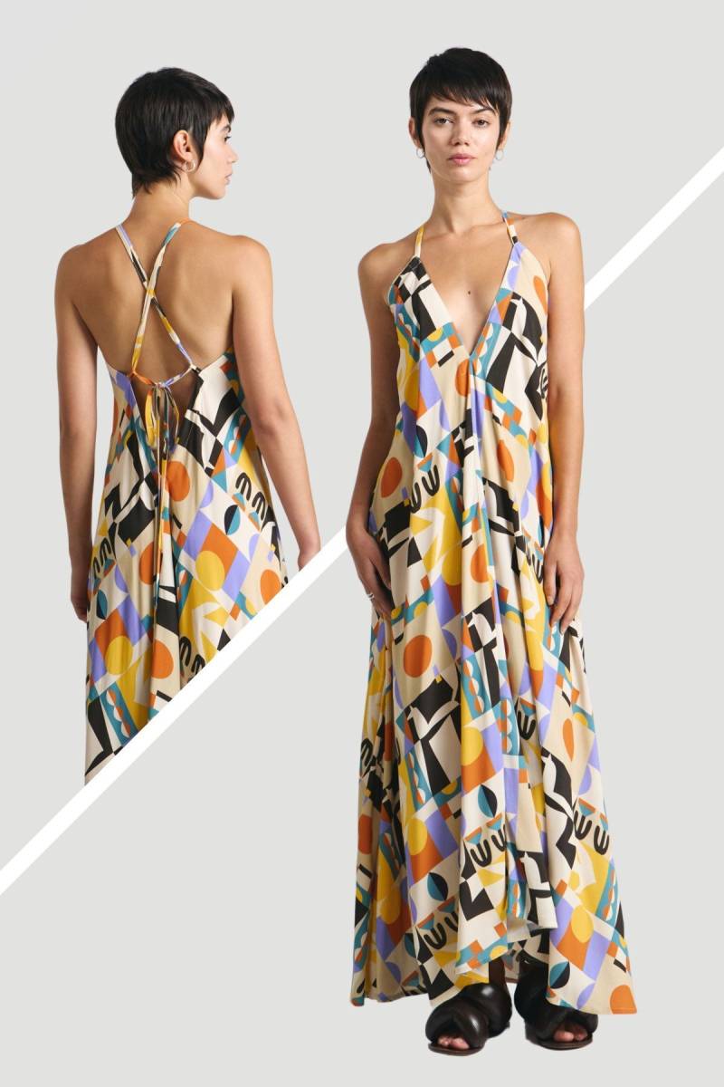 Kleid Multiposition Midi Viscose Print Vibes Or... von Suite13lab