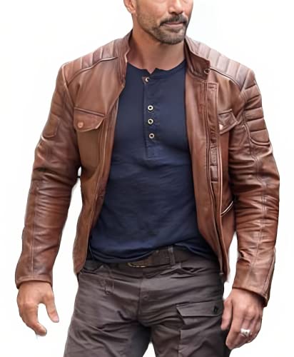 Herren Boss Level Motorrad Biker Braun Lederjacke | Frank Grillo Roy Pulver Jacke, braun, XXL von Suiting Style
