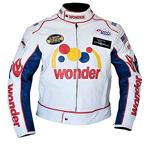 Herren Talladega Nights The Ballad of Ricky Racing Bobby Wonder White Motorrad Biker Lederjacke mit Flicken, Kunstleder., M von Suiting Style