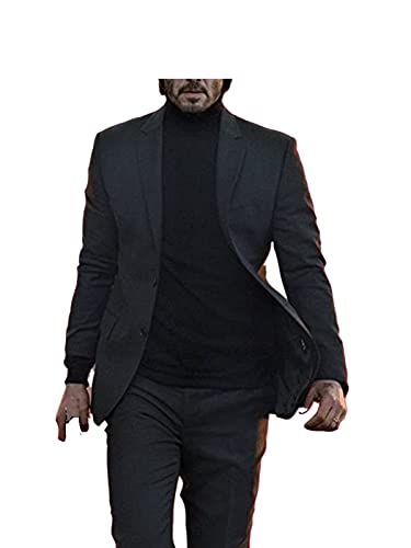 John Keanu Reeves Black Wick Suit Kostüm | 3-teiliger Anzug Slim Fit 2 Knöpfen Blazer Weste und Hose, Schwarz , XX-Large von Suiting Style