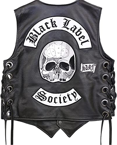 Suiting Style Bikerjacke Reiterweste Black Label Society Bestickter Patch Motorrad Lederweste für Herren, Kunstleder, L von Suiting Style