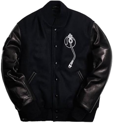 Suiting Style Def Jam Recording Varsity Bomberjacke – Schwarze Letterman-Wolle mit Leder- und Kunstlederjacke für Herren, Schwarz , XL von Suiting Style