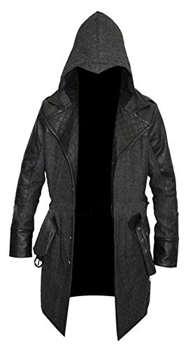 Suiting Style Herren Assassin Black Jacob Frye AC Cosplay Hooded Gaming Wool Trenchcoat Kostüm, schwarz von Suiting Style