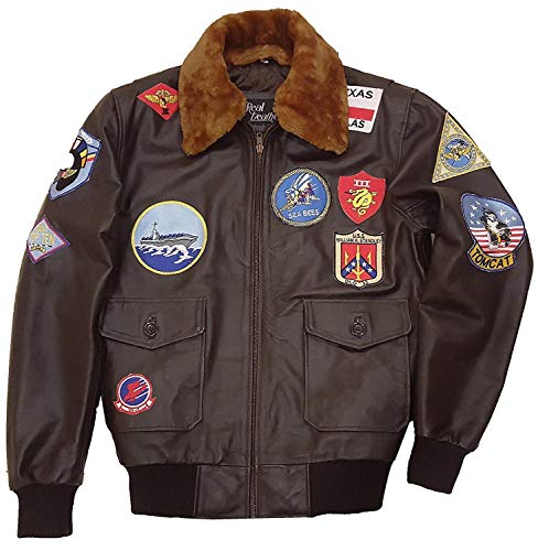 Suiting Style Herren-Bomberjacke Flight Maverick mit abnehmbarem Pelzkragen WW2 Kunstleder, braun, L von Suiting Style