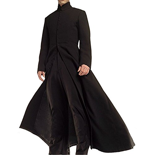 Suiting Style Herren Matrix Keanu Reeves Neo Cotton Black Long Trenchcoat Coat Costume, Schwarz, L von Suiting Style