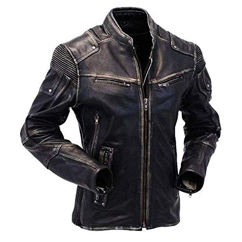 Suiting Style Herren Motorradjacke aus Rindsleder, Antik-Optik, Schwarz, Schwarz , L von Suiting Style