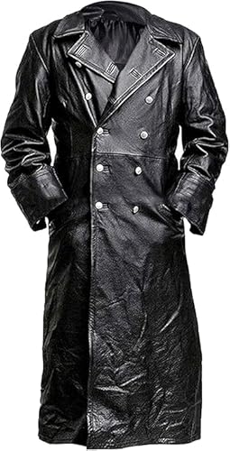 Suiting Style Herren Schwarz Duster Ganzkörper Lang Ledermantel - Herren Vintage Trenchcoat - Lammfell Lederjacke, Deutscher Mantel (schwarz), 4XL von Suiting Style