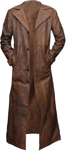 Suiting Style Herren Schwarz Duster Ganzkörper Lang Ledermantel - Herren Vintage Trenchcoat - Lammfell Lederjacke, braun, XL von Suiting Style