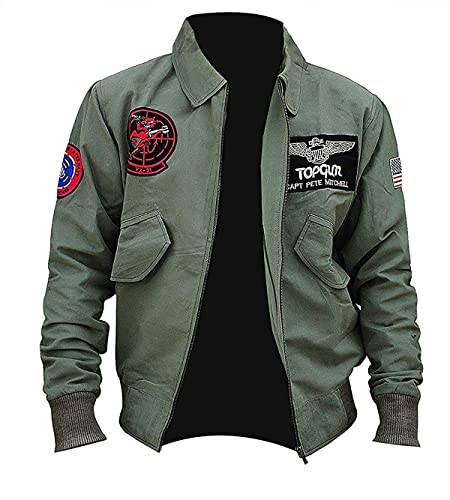 Suiting Style Herren Tom Cruise Top Air Force G1 Maverick Flight Aviator Pilot Bomber Grün Baumwolle Jacke, grün, S von Suiting Style