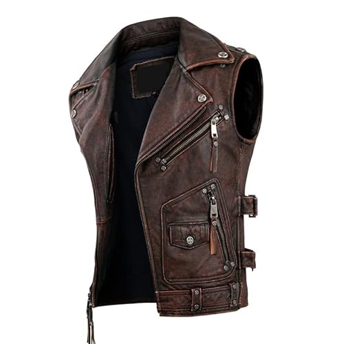 Suiting Style Herren Vintage Ärmellose Reißverschluss Weste Slimfit Biker Reiten Echtes Rindsleder Weste, braun, XL Suiting Style Herren Vintage Ärmellose Reißverschluss Weste Slimfit Biker Reiten Echtes Rindsleder Weste, braun, XL von Suiting Style