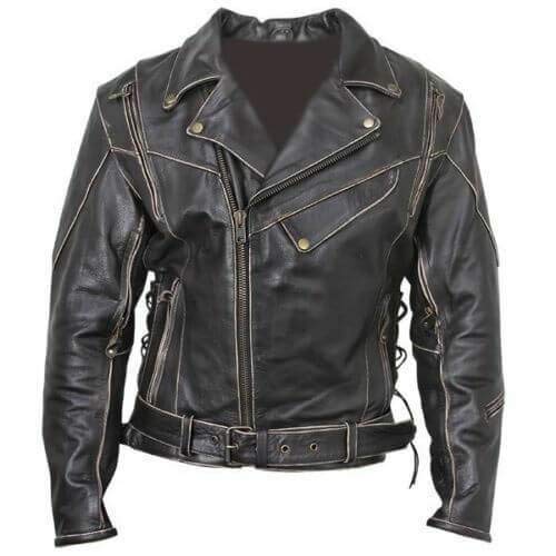 Suiting Style Herren Vintage Real Black Distressed Arnold Terminator Klassische Biker Lederjacke, Schwarz , L von Suiting Style