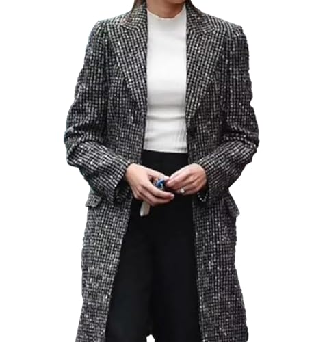 Suiting Style Michelle Keegan Langer Winter Cosplay - Fool Me Once Checkered Grau Wolle Trenchcoat für Damen, grau, 36 von Suiting Style