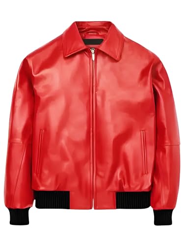 Suiting Style Unisex Albanische rote Echtlederjacke – Flagge Bomberjacke für Damen und Herren, rot, XXL von Suiting Style