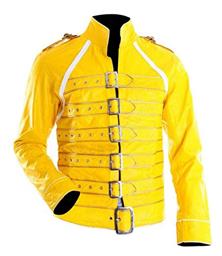 Unisex Freddie Mercury Echtleder Jacke Gelb Wembley Queen Konzert Kostüm Herren, Kunstleder., M von Suiting Style
