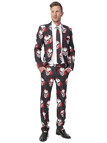 Suitmeister Herren Men Suit Business-Anzug Hosen-Set,Weiß/Rot/Schwarz (Skulls Blood),S von Suitmeister