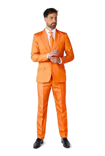Suitmeister Anzüge für Herren - Mit Jackett, Hose und Krawatte mit Festlichen Print Solid Orange - XL Einfarbige von Suitmeister